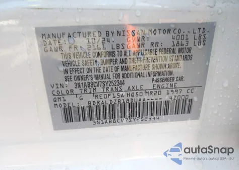 2025 Nissan Sentra Sv z USA, uszkodzony, nr VIN 3N1AB8CV7SY252344
